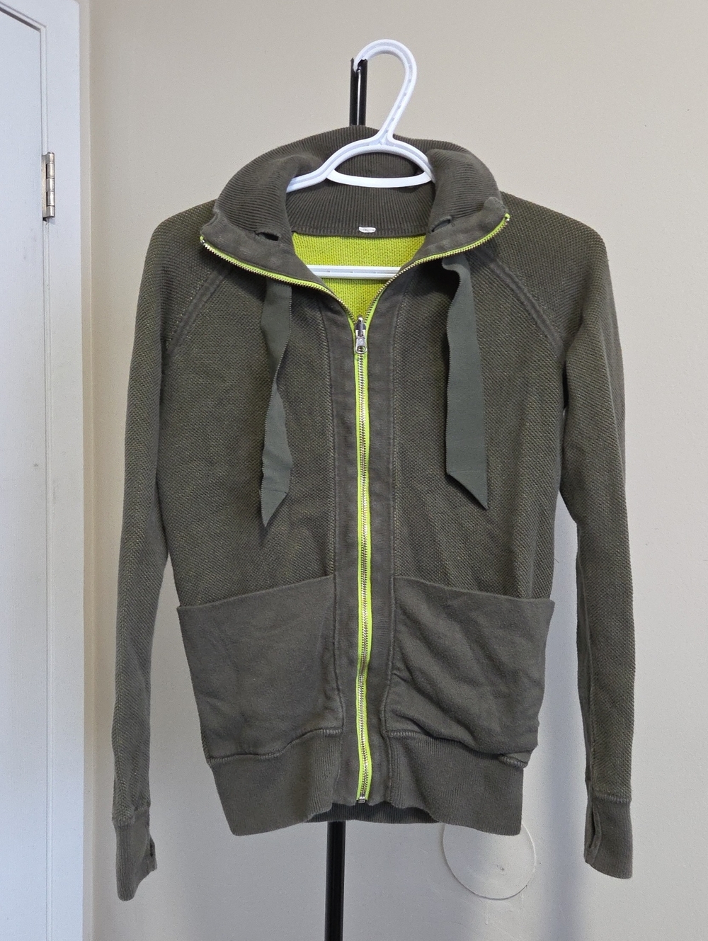lululemon athletica Olive Green Zip-Up Sweater Vest with Neon Yellow Trim